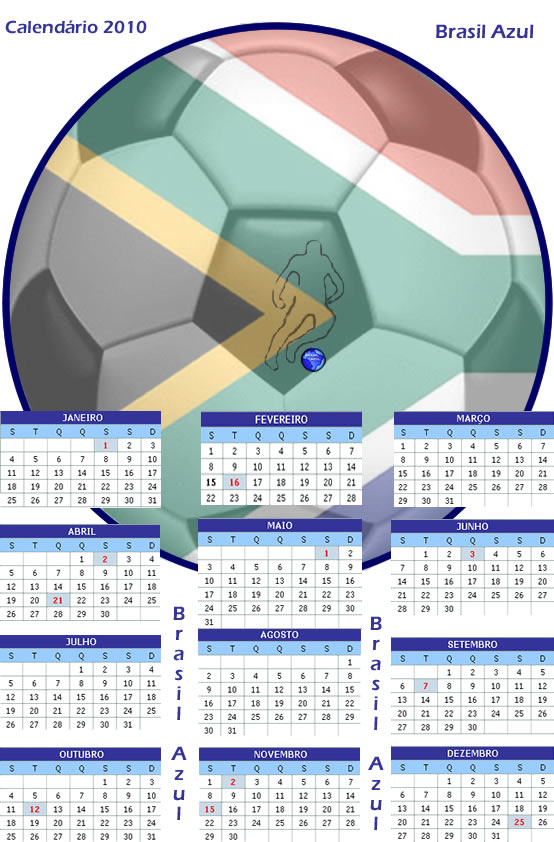 Calendário para imprimir Copa 2010