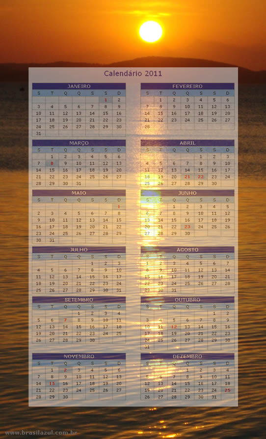 Calendário Por do Sol 2011