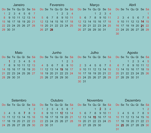 Calendário 2017 feriados