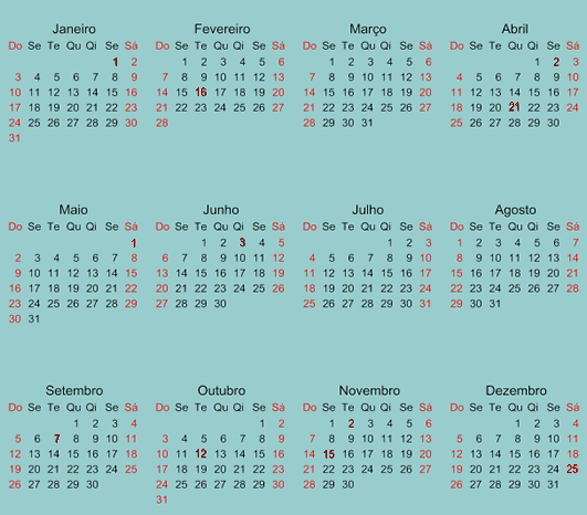 Calendario 2012 Com Os Feriados Rj