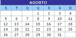 Calendrio Agosto 2013