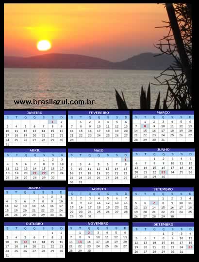 Calendário por do sol