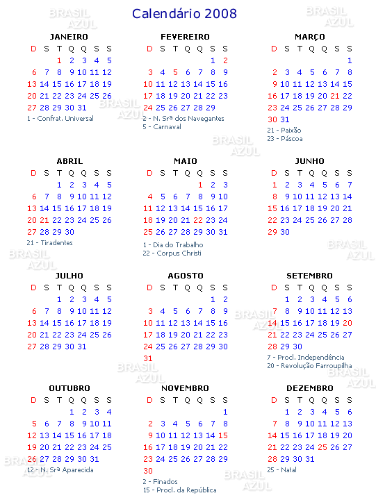 Calendário 2008