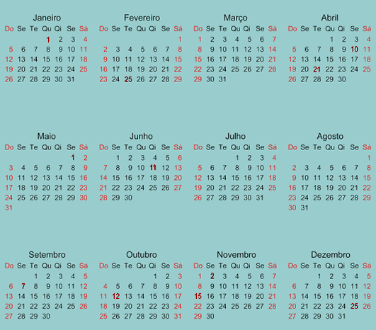 Calendario 2020 feriados