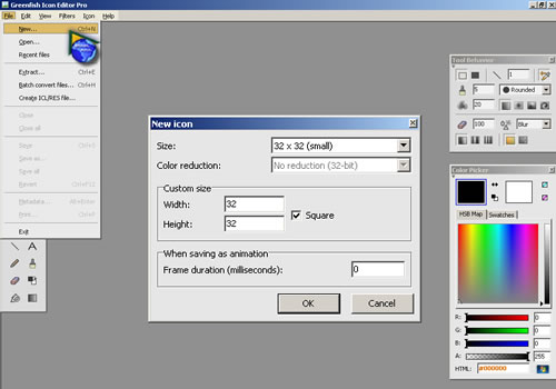 No  Green Fish Icon Editor Pro abra  um novo arquivo